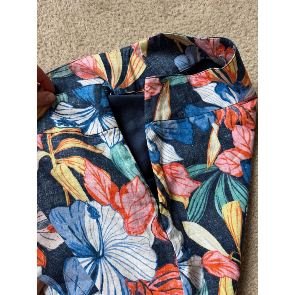 Tommy Bahama Mini Skirt Linen Tropical Hibiscus Floral Navy Blue Size 6 - Picture 7 of 9